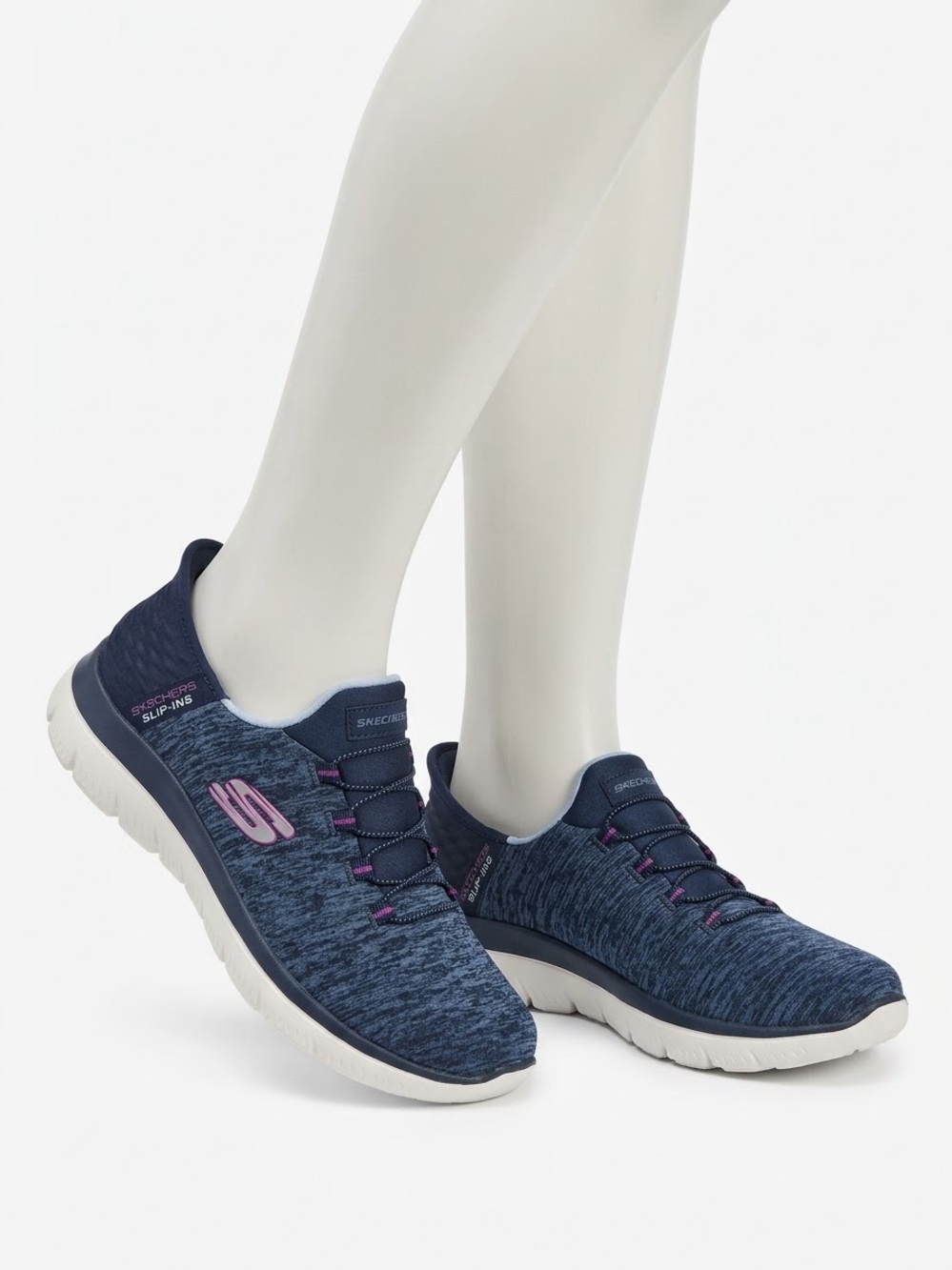 Skechers Navy and Pink Slip-On Knit Walking Shoes
